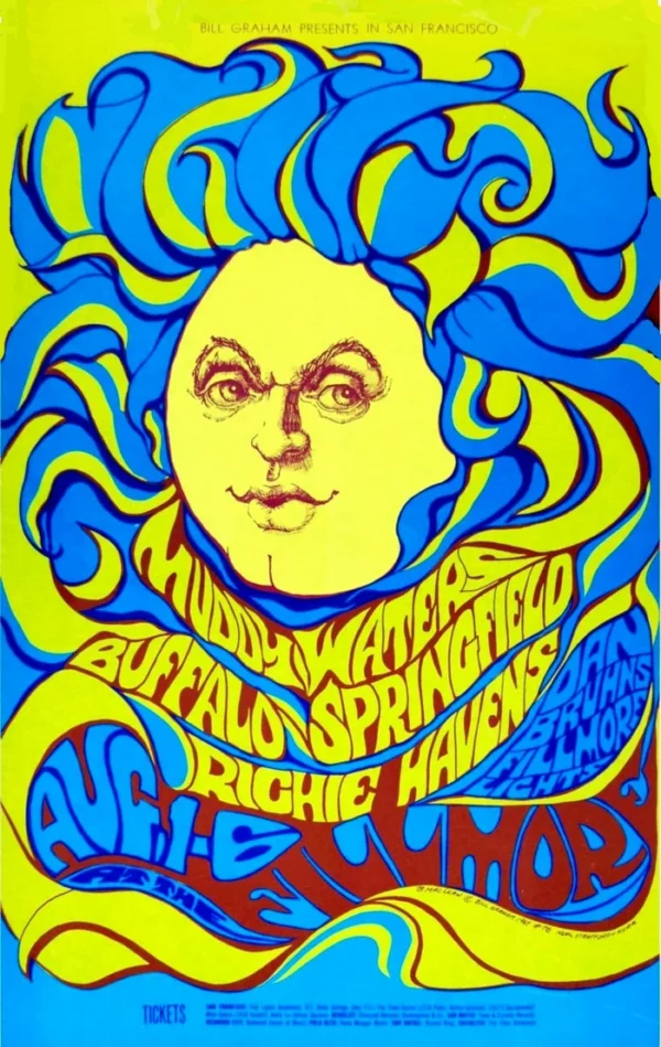 Muddy Waters - Buffalo Springfield - Richie Havens 1967 Concert Poster 13"x19"